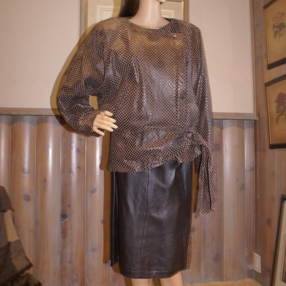 Chocolate Sweet Leather Bomber Jacket & Skirt - Picture 2 of 10